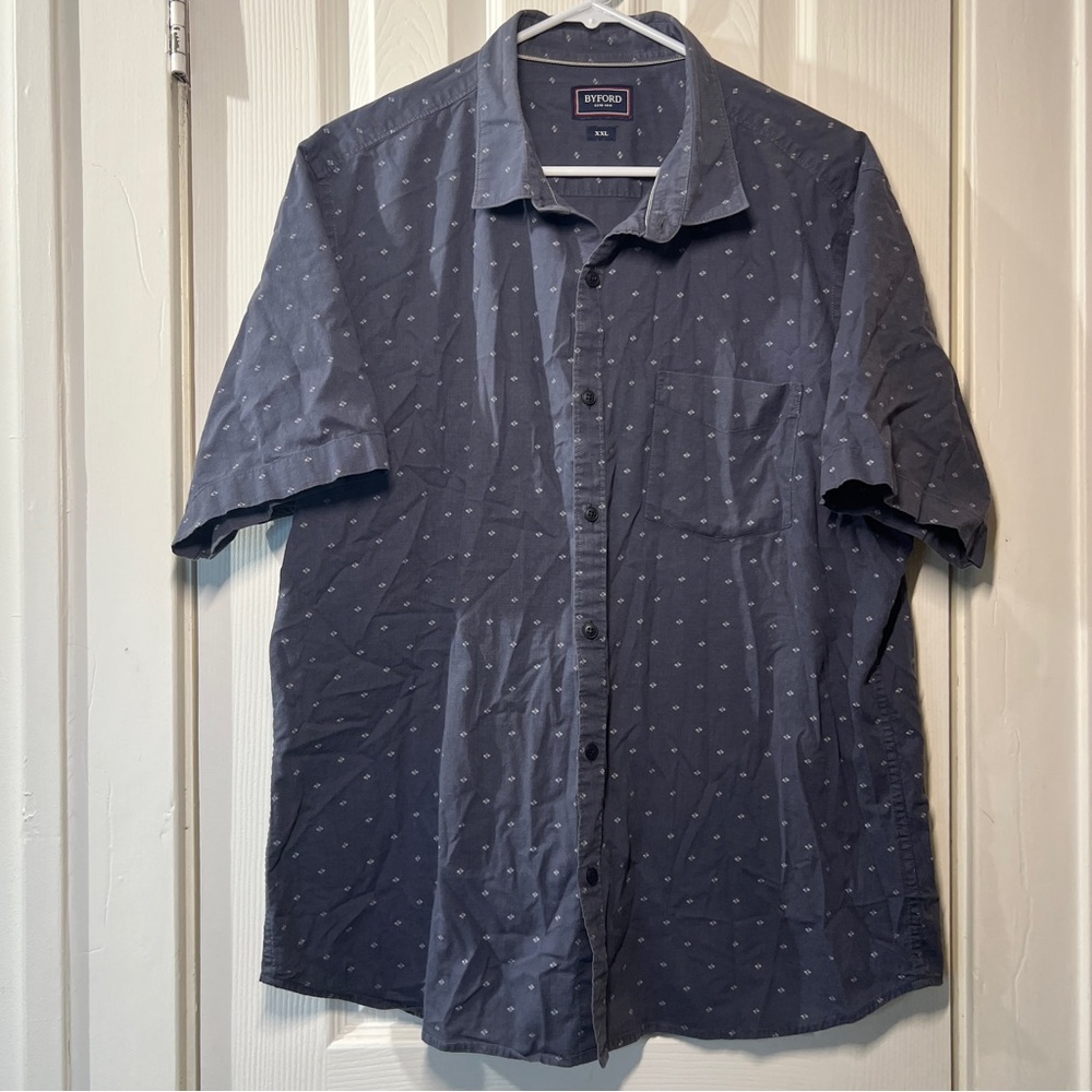 Byford Men’s Short-Sleeve Button-Up Shirt Gray XXL – Small Geometric Pattern